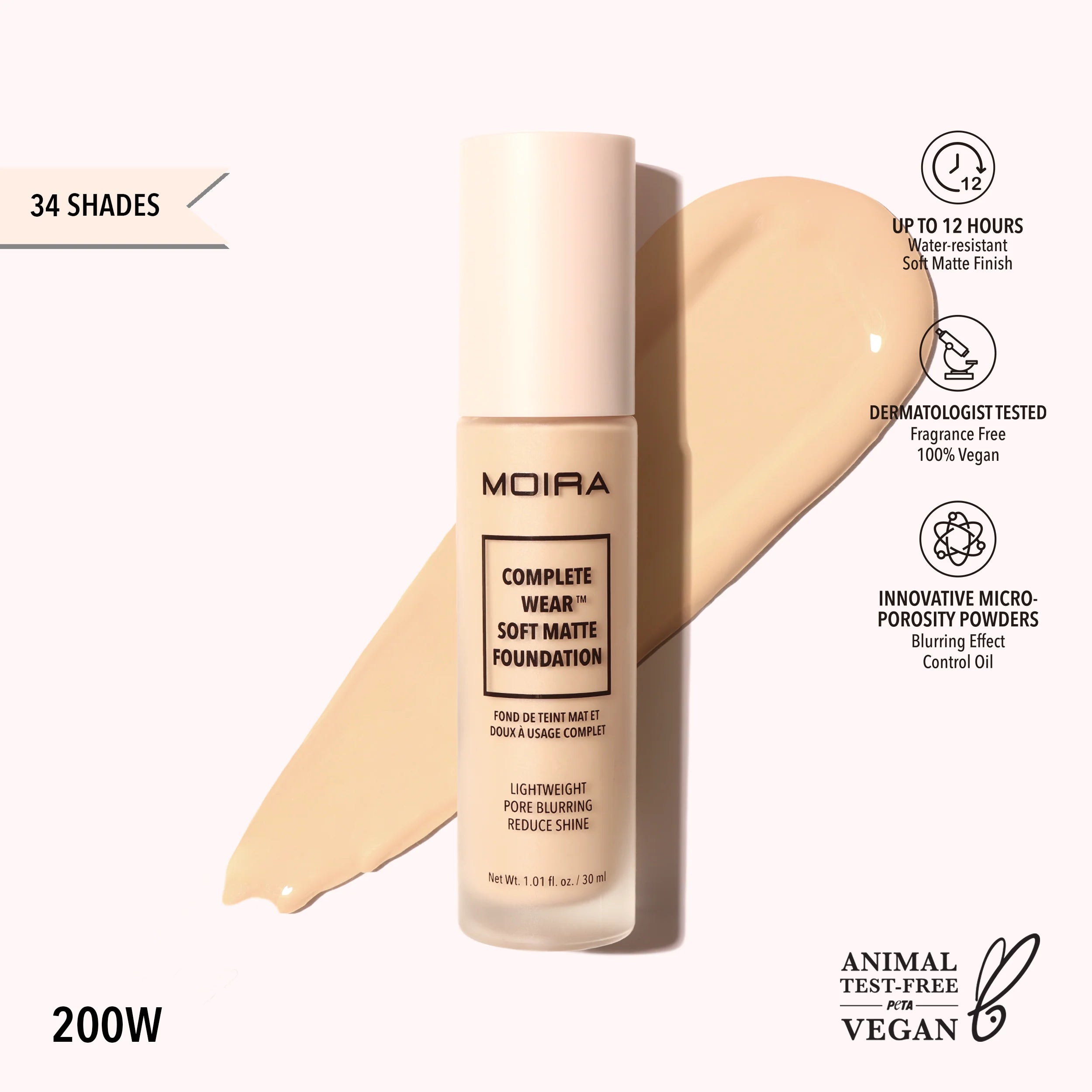 Moira Beauty - Complete Wear Soft Matte Foundation 200W