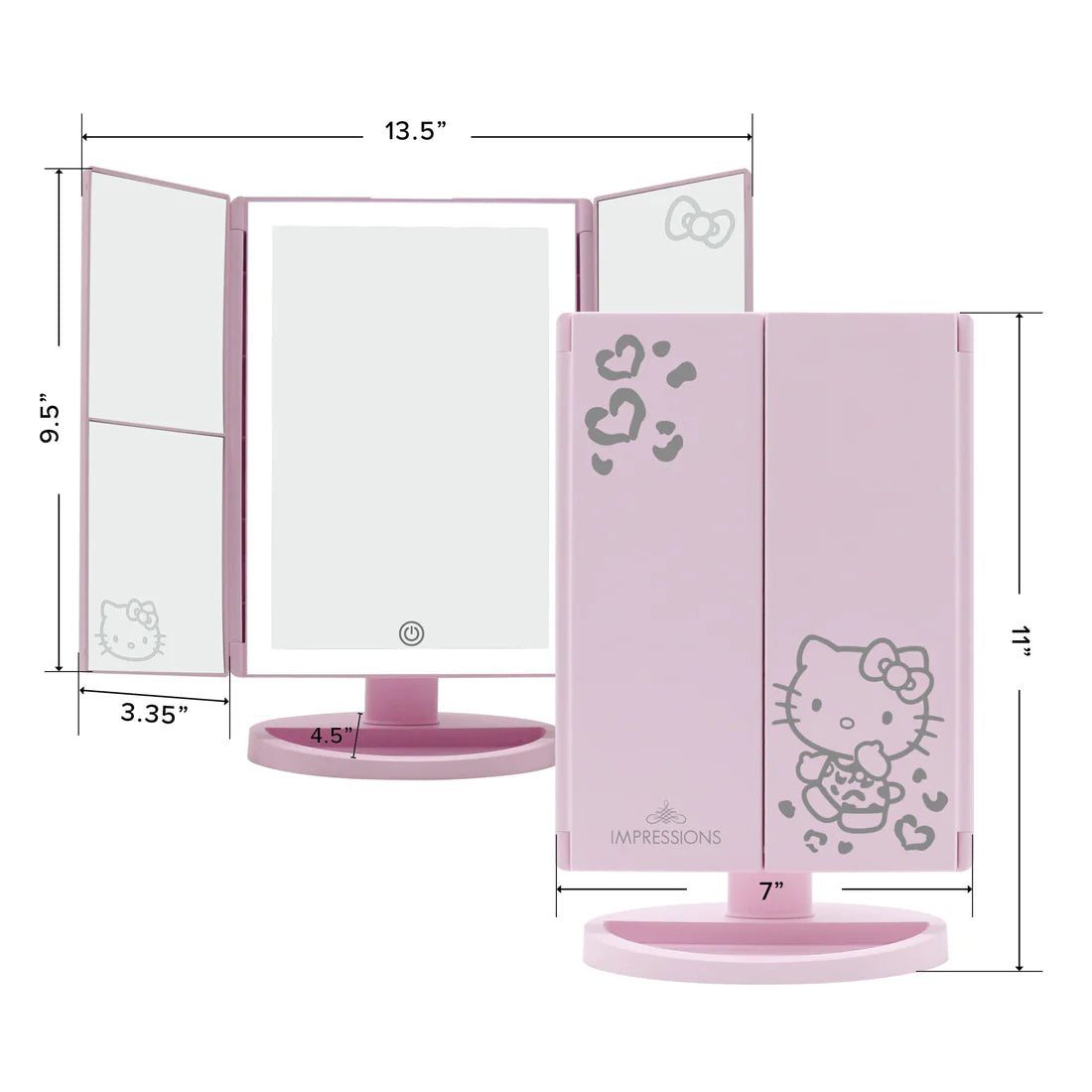 Impressions Vanity - Hello Kitty Trifold LED Tri-Tone Makeup Mirror with Magnification Pink