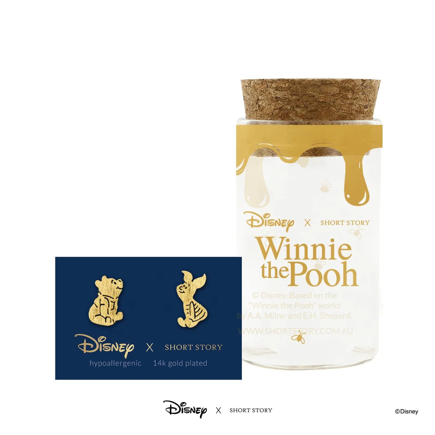 Short Story - Disney Winnie The Pooh Earring Pooh and Piglet Gold