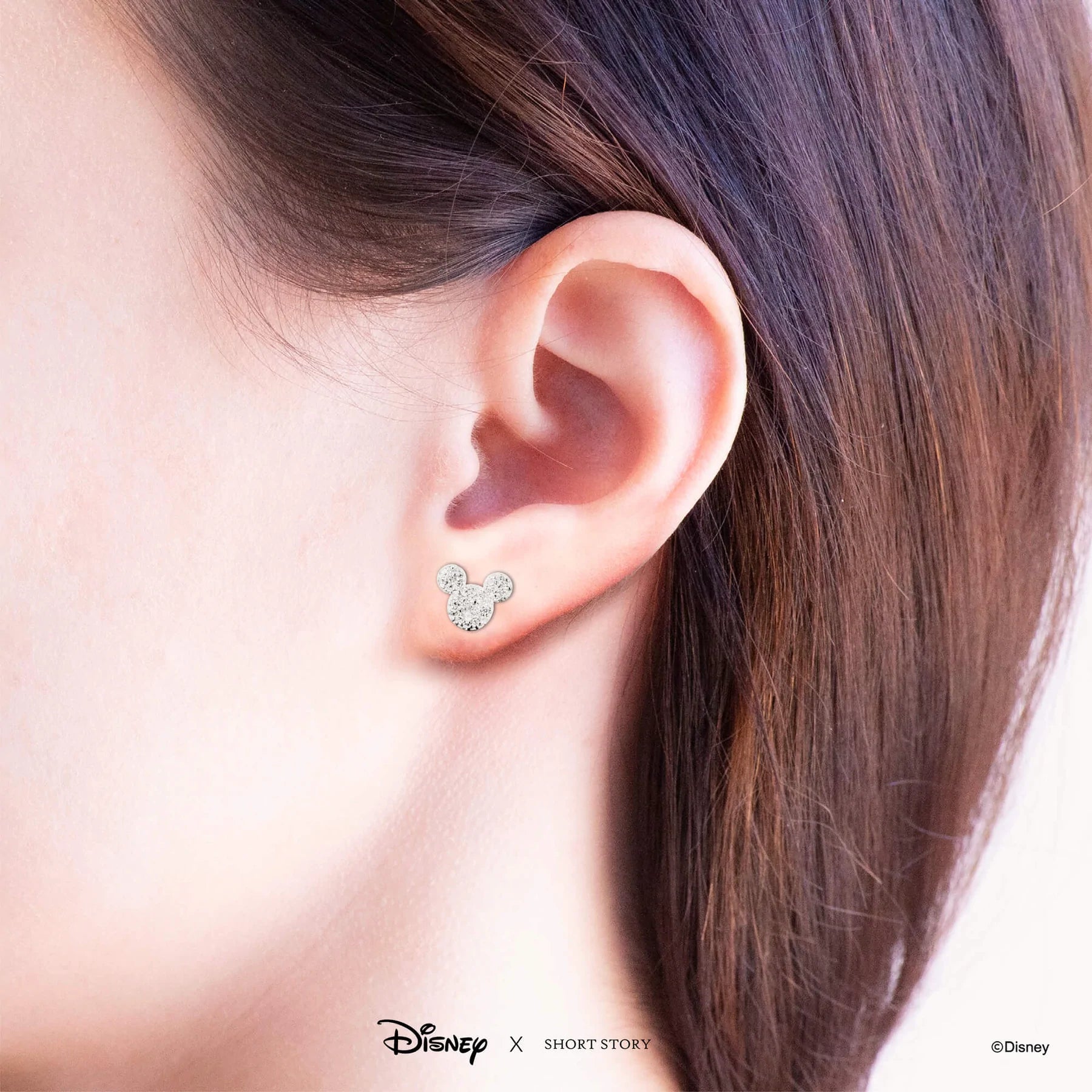 Short Story - Disney Earring Diamante Mickey Ears Silver