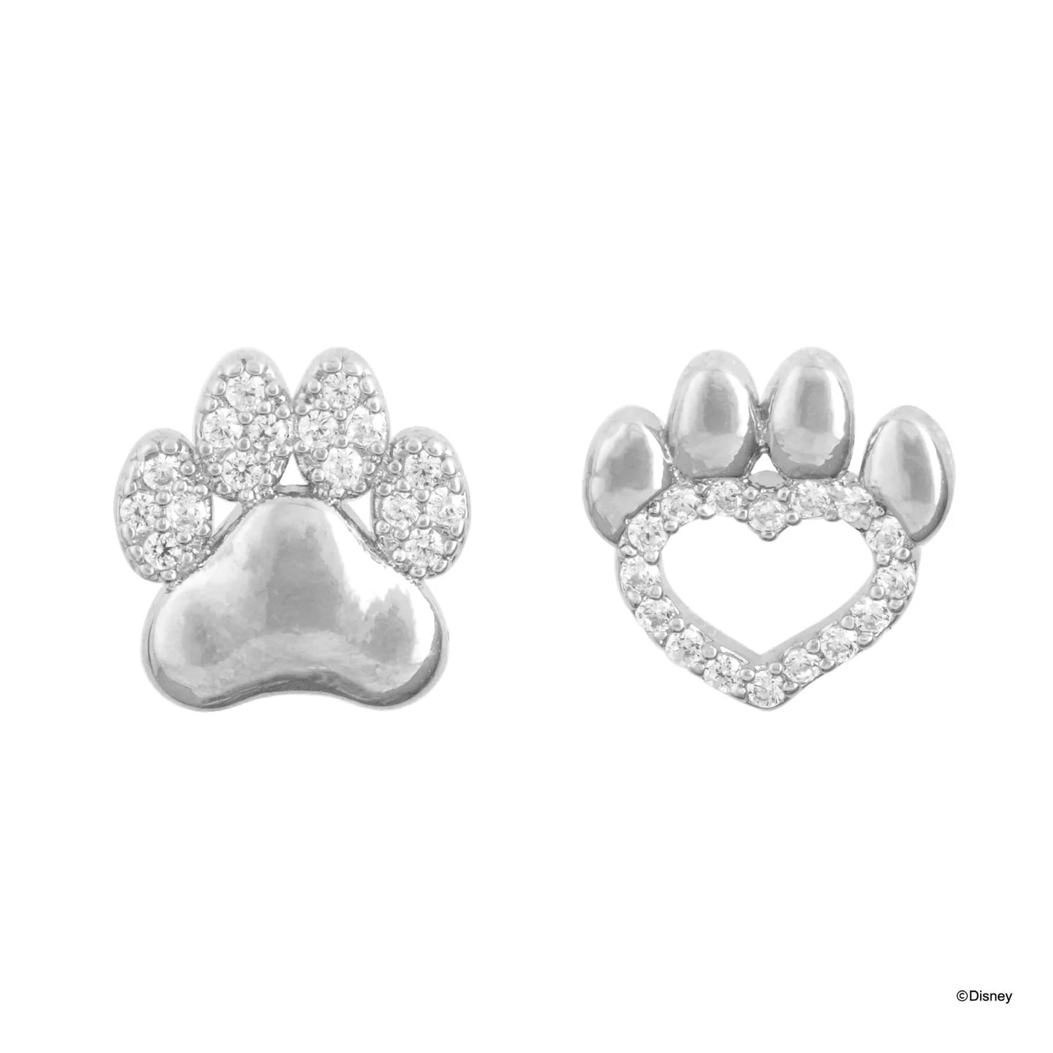 Short Story - The Lion King Earring Diamante Paw Print Simba & Nala Silver