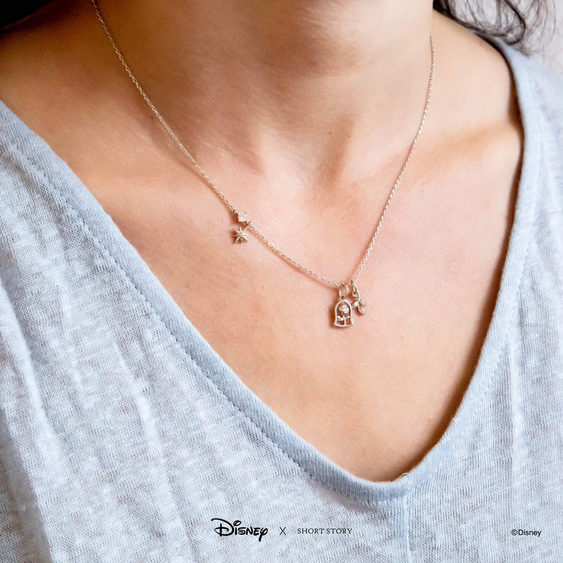 Short Story - Disney Necklace Beauty And The Beast Silver